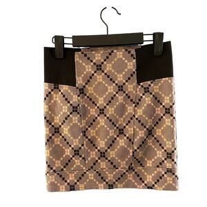 Free People Womens Tan Brown Geometric Fitted Pull On Bodycon Mini Skirt Size XS